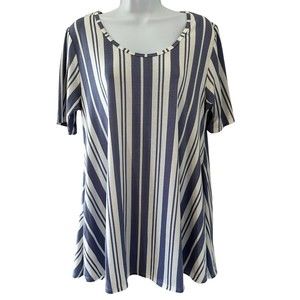 Lularoe Half Sleeve Perfect Blue White Vertical Striped Tee Shirt Size M